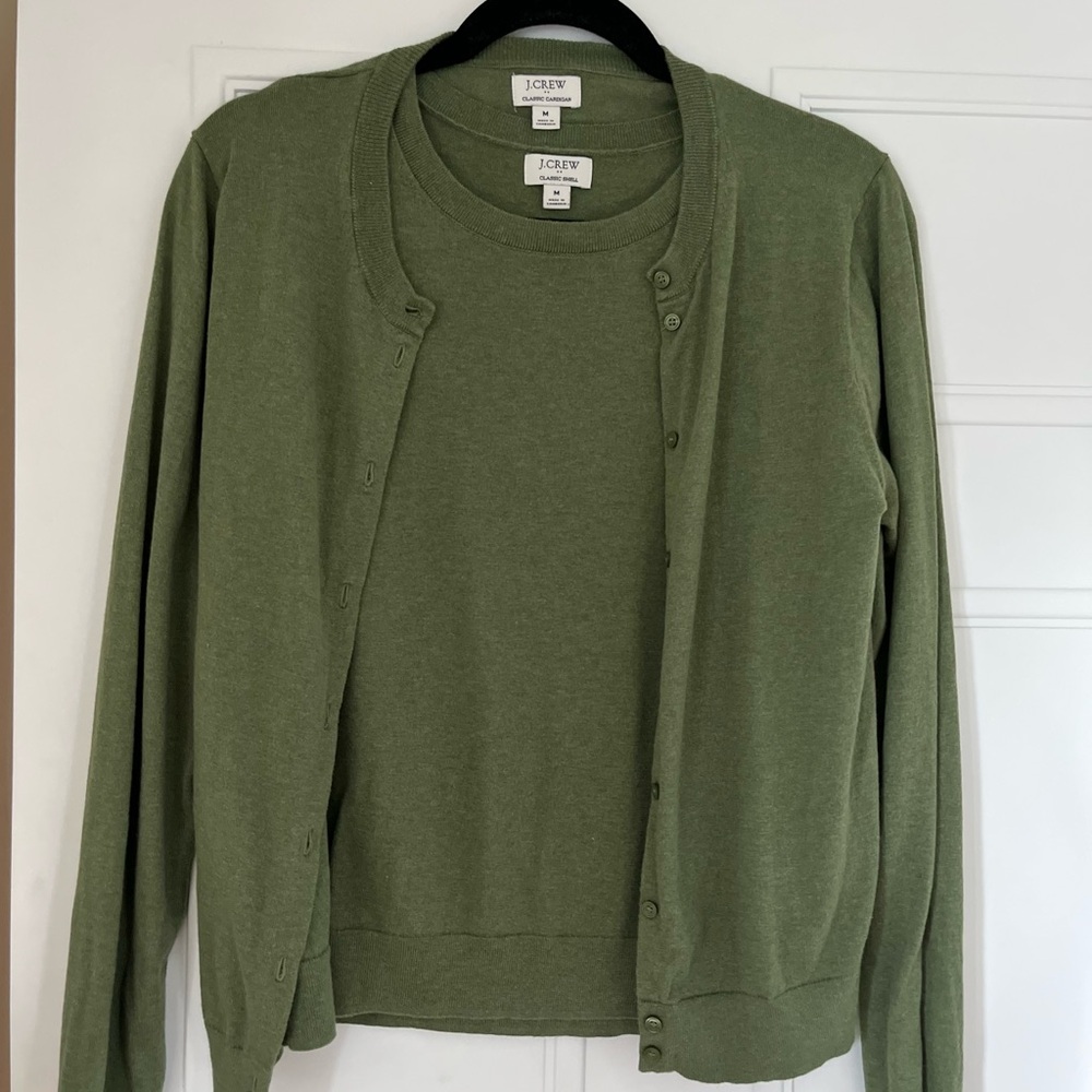 J. Crew Olive Green Cardigan and Shell Set